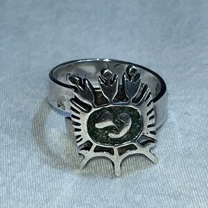 Adjustable Silver Crushed turquoise/coral Women's Ring